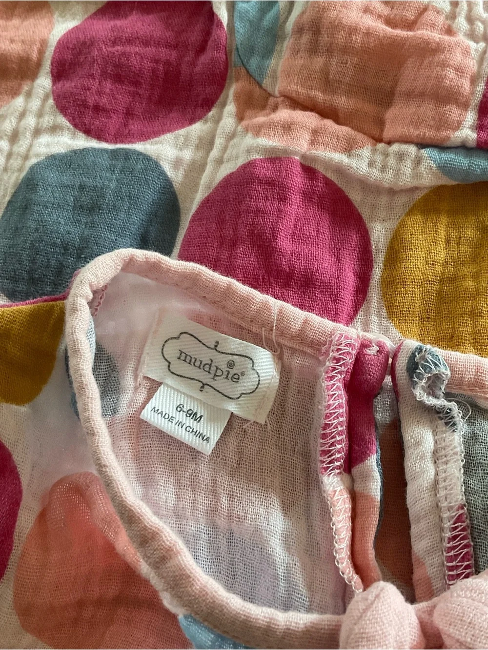 Vintage-Inspired Mud Pie Multi-Color Polka Dot Cotton Ruffle Romper Sz 6-9 Mos.